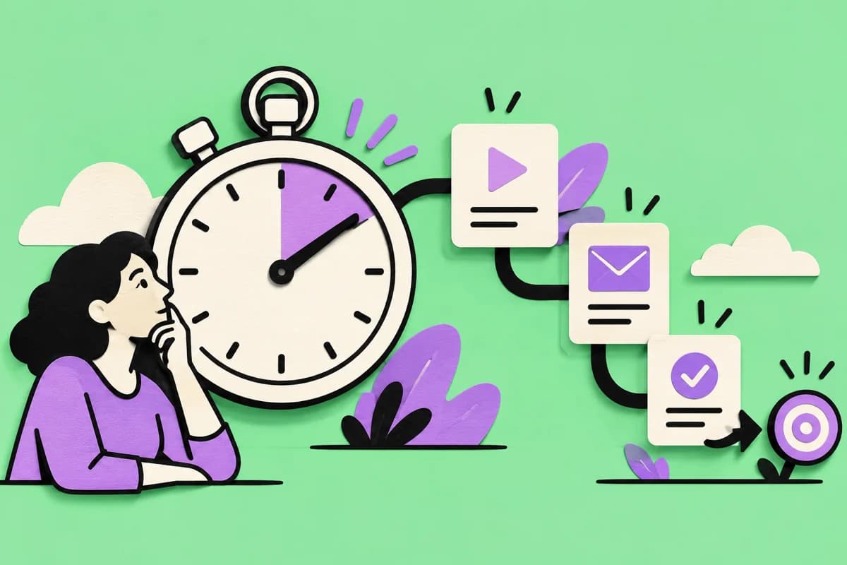 A stopwatch connected to useful content and a decision.